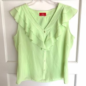Neon Green Ruffle Top Oscar de la Renta